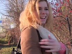 Czech amateur blonde bangs in bushies in public