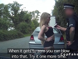 Fit blonde blows fake cops big cock and fucks him