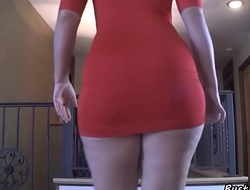 Woman shakes her big ass in a red dress
